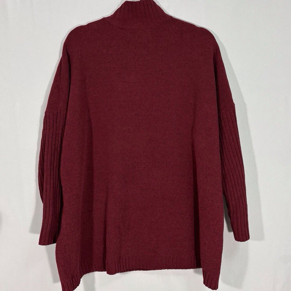 J Jill Chenille Oversized Sweater XL Burgundy Drop Shoulder Mock Neck Pockets - Picture 5 of 10